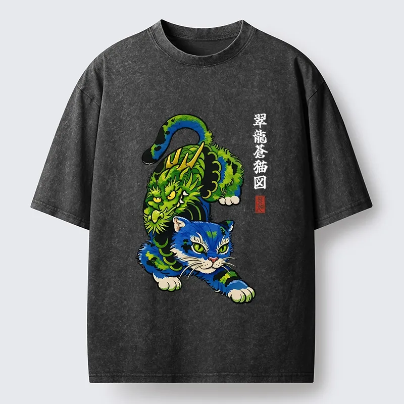 Tokyo-Tiger Dragon Cat Classic Art Washed T-Shirt