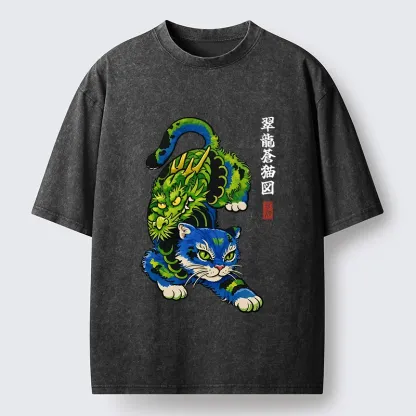 Tokyo-Tiger Dragon Cat Classic Art Washed T-Shirt