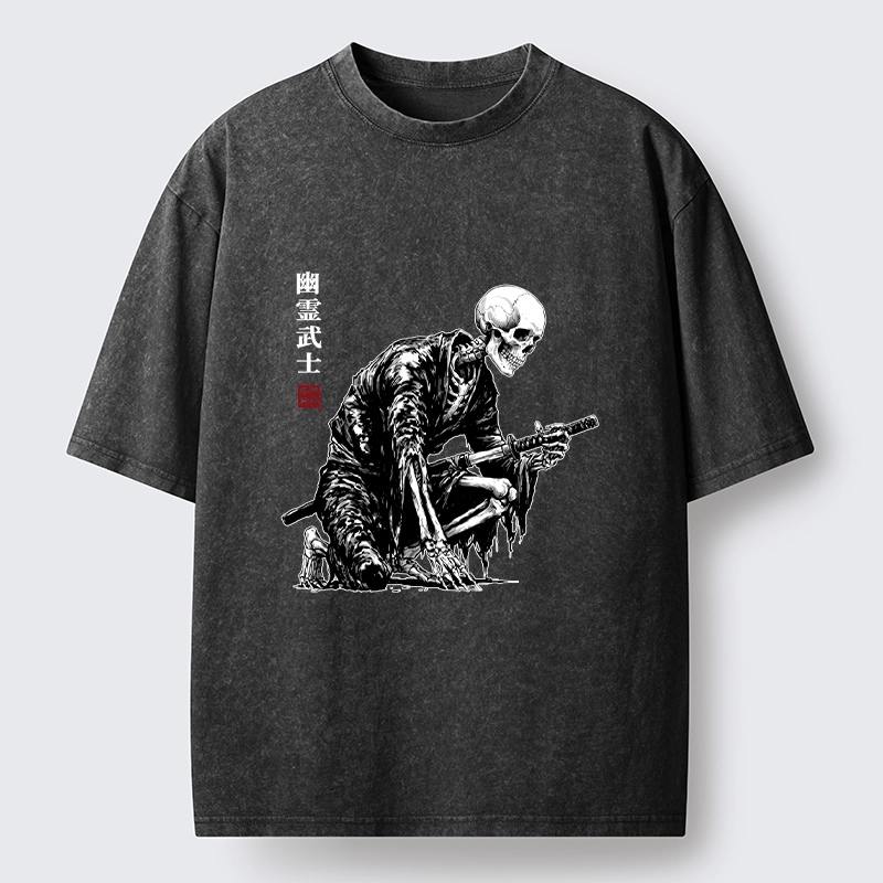 Tokyo-Tiger Vintage Dark Ghost Samurai Sketch Washed T-Shirt