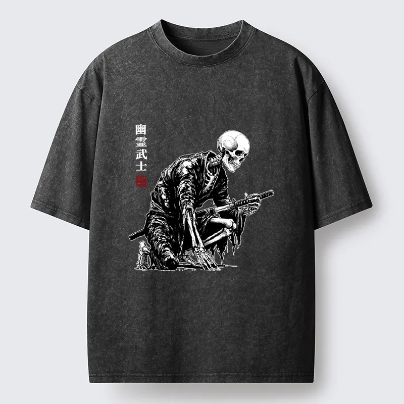 Tokyo-Tiger Vintage Dark Ghost Samurai Sketch Washed T-Shirt