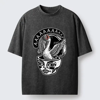 Tokyo-Tiger Weird Meme Screaming Wild Goose Graphic Washed T-Shirt