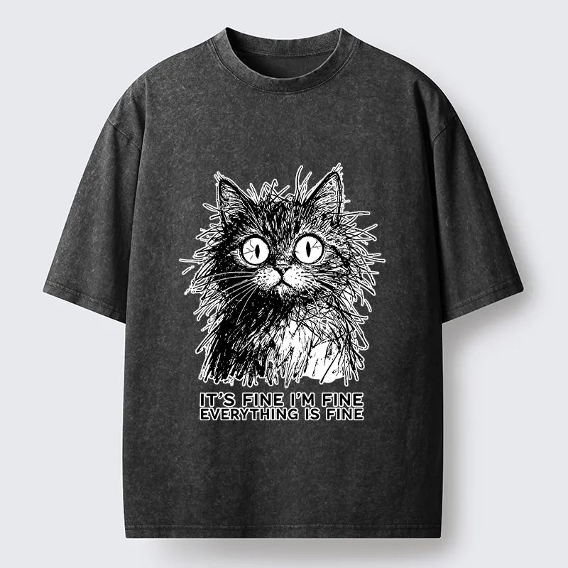 Tokyo-Tiger Fluffy Wild Cat Calm Fake Mood Washed T-Shirt
