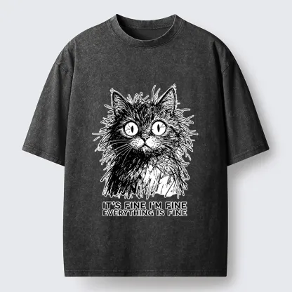 Tokyo-Tiger Fluffy Wild Cat Calm Fake Mood Washed T-Shirt