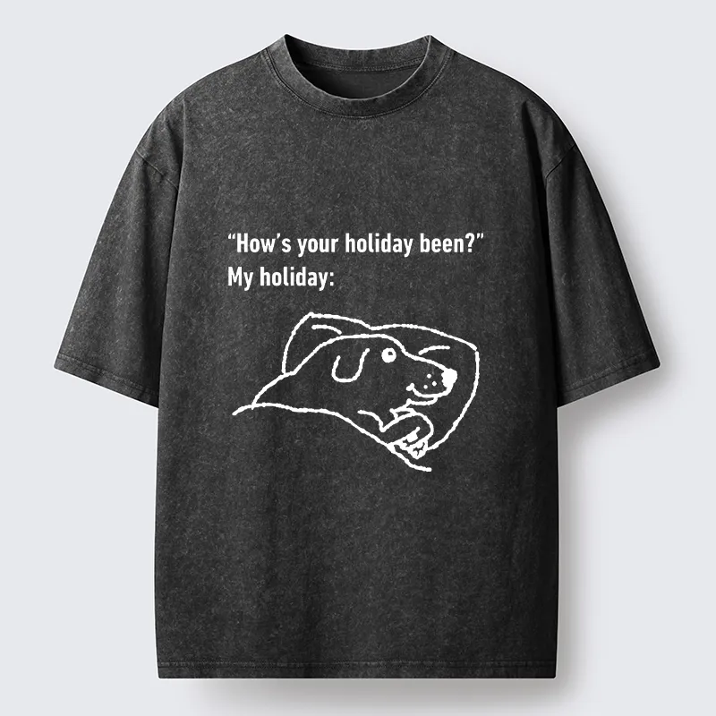 Tokyo-Tiger Tired Dog After Long Holiday Break Washed T-Shirt
