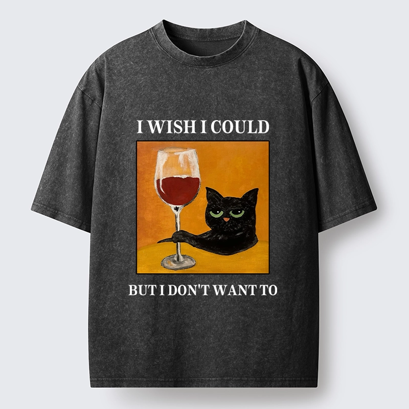 Tokyo-Tiger Sassy Black Cat Wine Funny Meme Washed T-Shirt