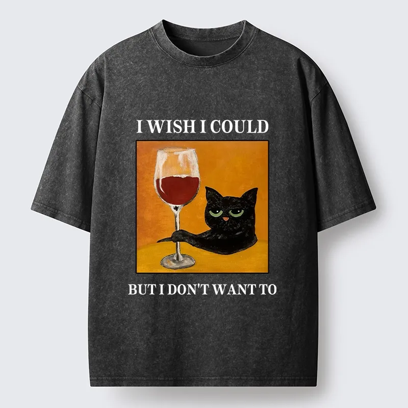 Tokyo-Tiger Sassy Black Cat Wine Funny Meme Washed T-Shirt