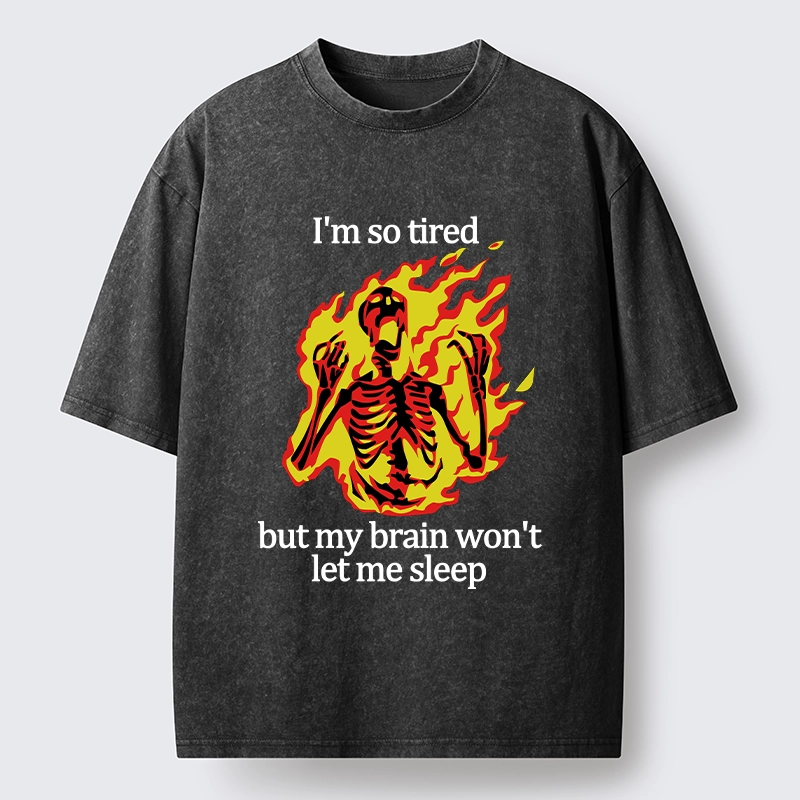 Tokyo-Tiger Tired Skeleton On Fire Washed T-Shirt