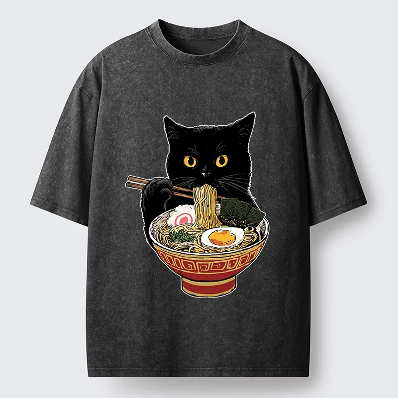 Tokyo-Tiger Funny Cat Ramen Lover Food Meme Washed T-Shirt