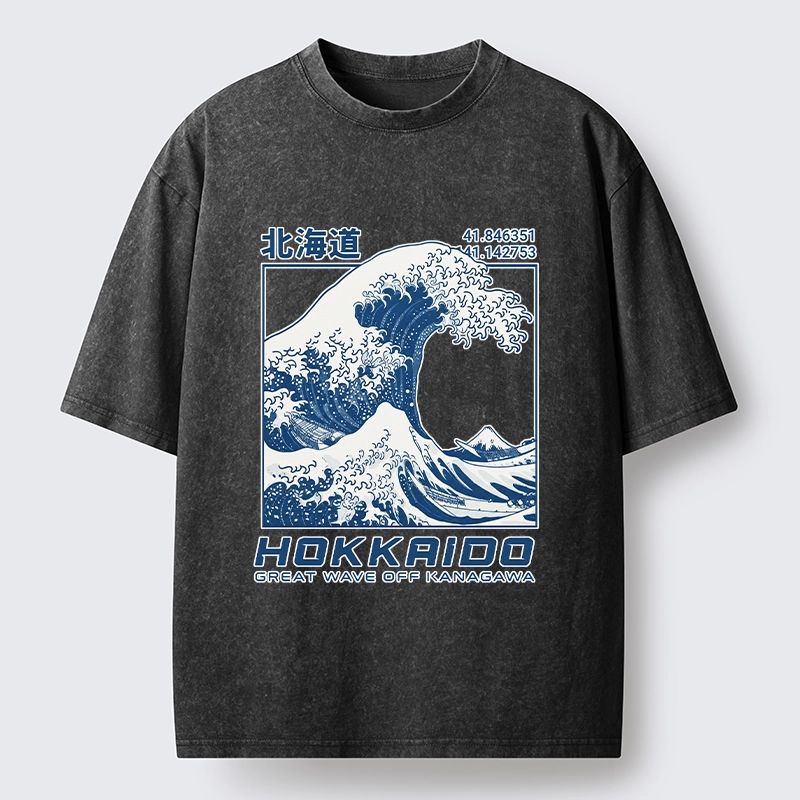 Tokyo-Tiger Hokkaido Wave Art Washed T-Shirt