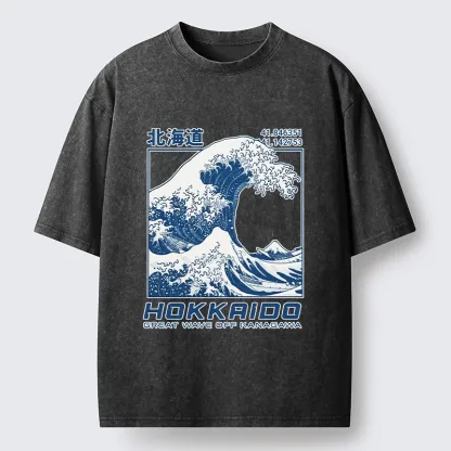 Tokyo-Tiger Hokkaido Wave Art Washed T-Shirt