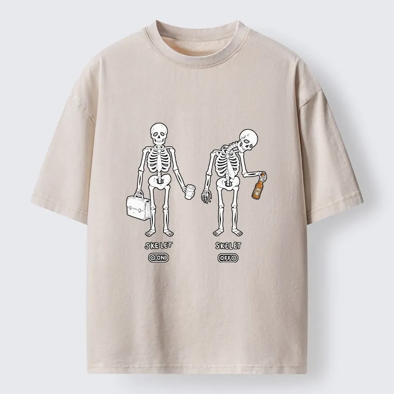 Tokyo-Tiger On Off Skull Daily Print Washed T-Shirt
