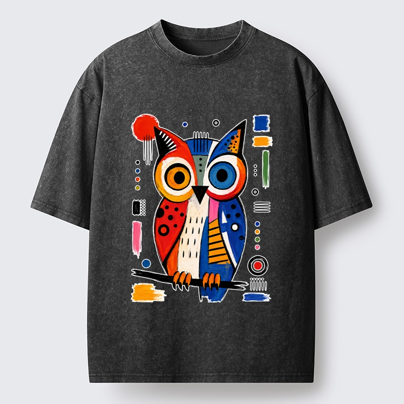 Tokyo‑Tiger Abstract Owl Art Washed T‑Shirt