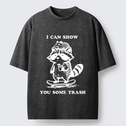 Tokyo‑Tiger Funny Trash Crew Washed T‑Shirt