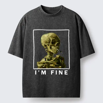 Tokyo-Tiger Skeleton Says Im Fine Washed T-Shirt