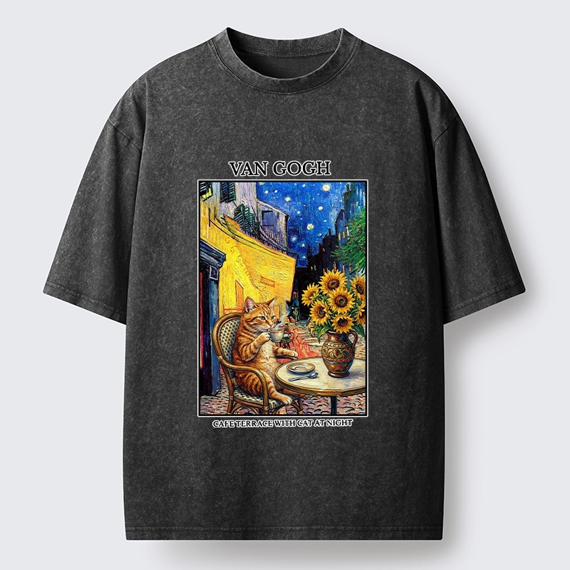 Tokyo-Tiger Van Gogh Cafe Cat Washed T-Shirt