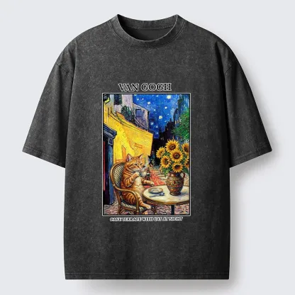 Tokyo-Tiger Van Gogh Cafe Cat Washed T-Shirt