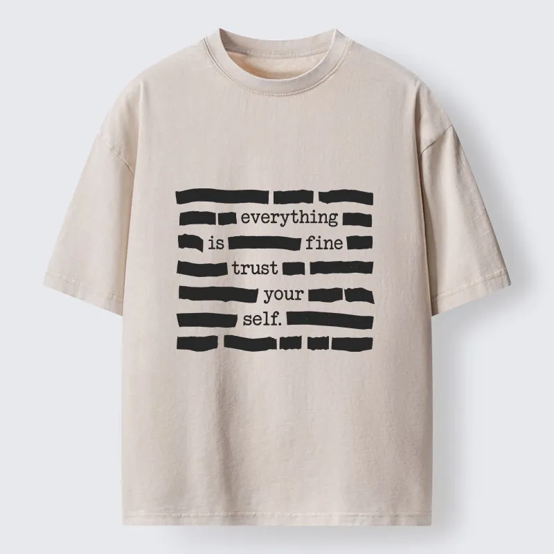 Tokyo-Tiger Funny Meme Everything Is Fine Washed T-Shirt