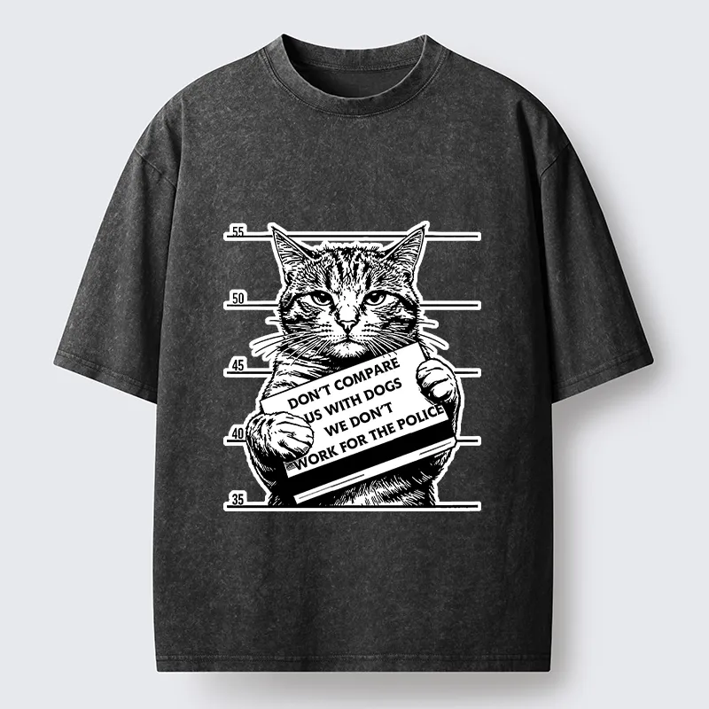 Tokyo-Tiger Funny Cat Vs Dog Joke Washed T-Shirt