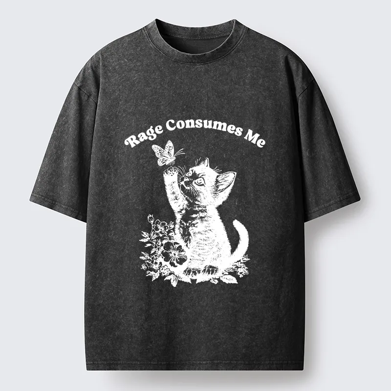 Tokyo-Tiger Rage Consumes Me Kitten Meme Washed T-Shirt