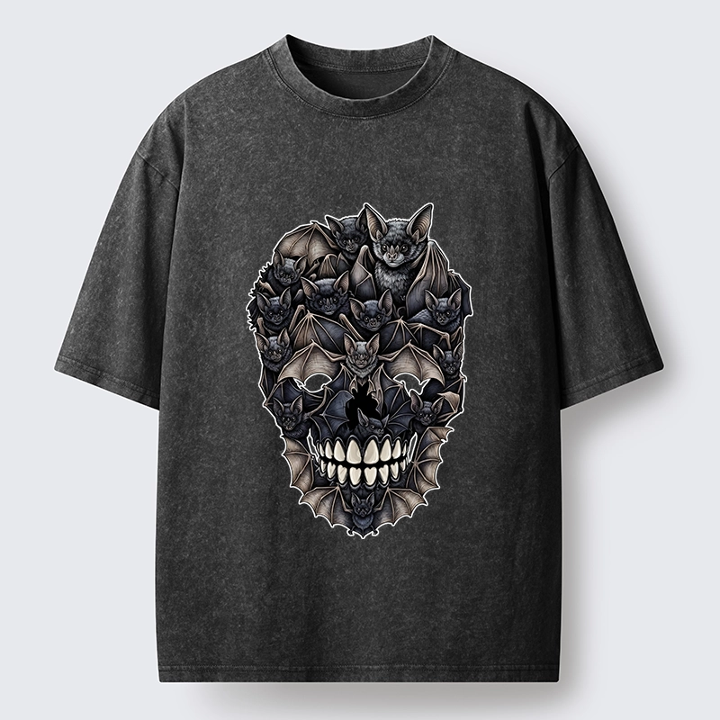 Tokyo‑Tiger Dark Bat Skull Art Washed T‑Shirt