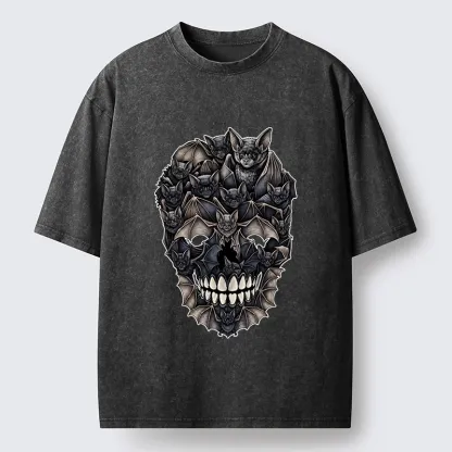 Tokyo‑Tiger Dark Bat Skull Art Washed T‑Shirt