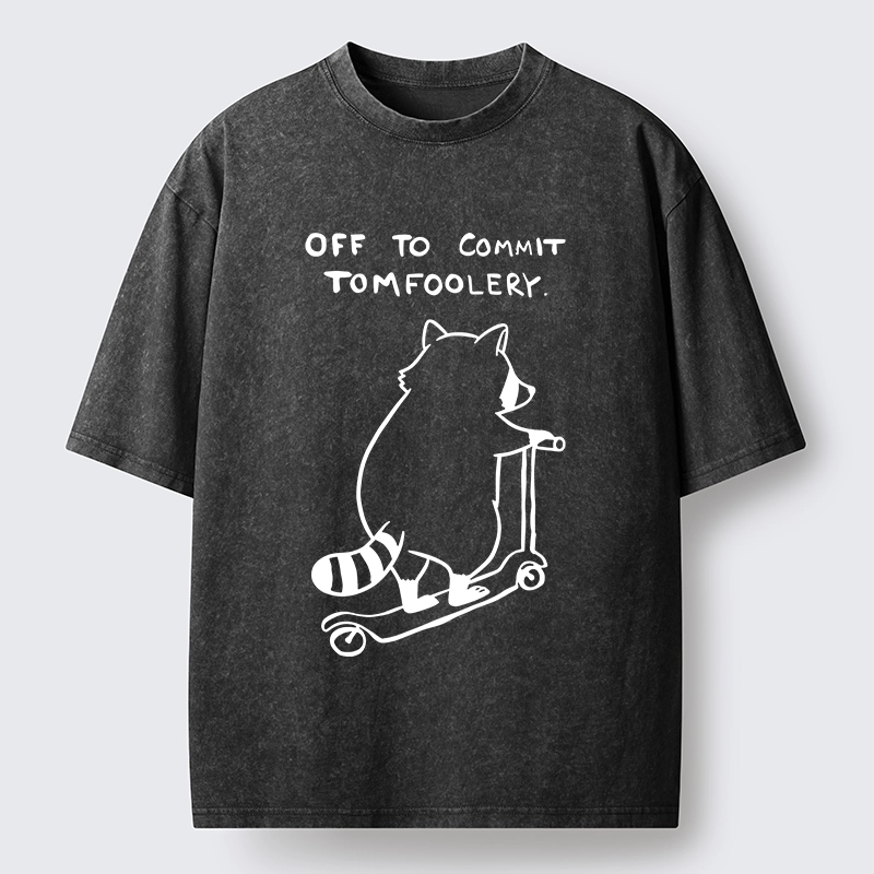 Tokyo-Tiger Scooter Raccoon Funny Meme Washed T-Shirt