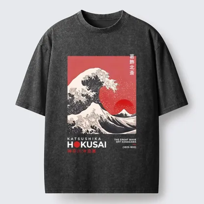 Tokyo-Tiger Mount Fuji Beneath the Wave Washed T-Shirt