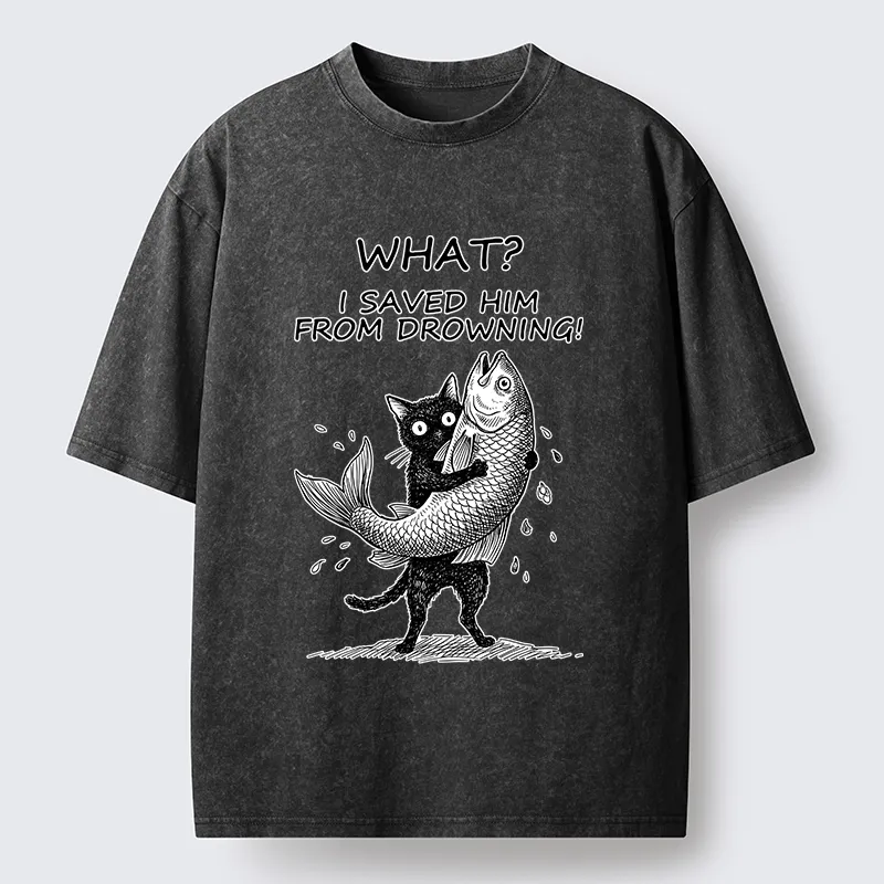 Tokyo-Tiger Cat Claims Fish Saving Meme Washed T-Shirt