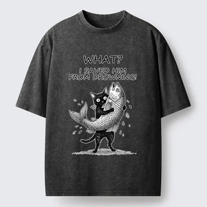 Tokyo-Tiger Cat Claims Fish Saving Meme Washed T-Shirt