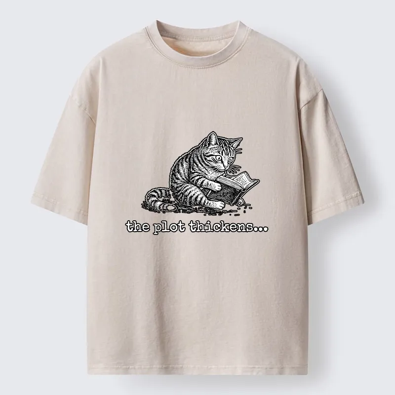 Tokyo-Tiger Meme Cat Reading Mystery Book Washed T-Shirt