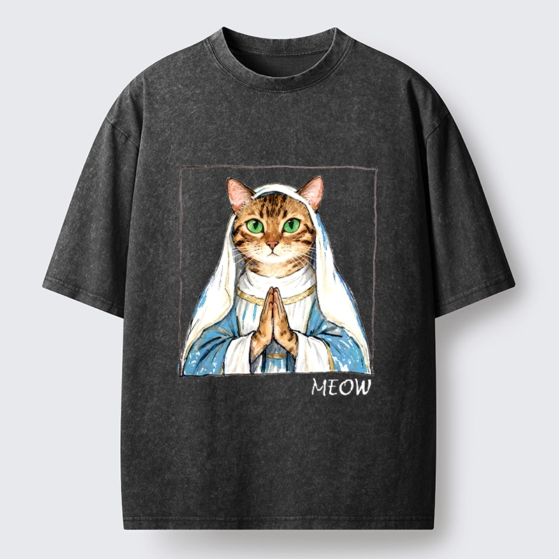 Tokyo-Tiger Holy Meme Cat Praying Washed T-Shirt