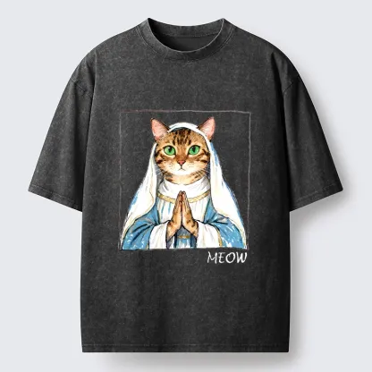 Tokyo-Tiger Holy Meme Cat Praying Washed T-Shirt