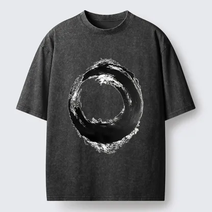 Tokyo-Tiger Zen Boat Man In Ink Circle Washed T-Shirt