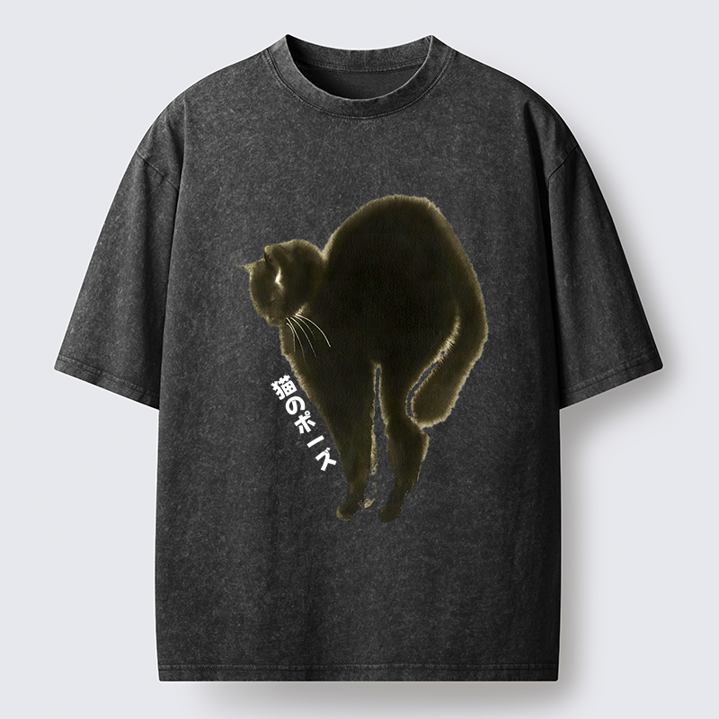 Tokyo-Tiger Cat Stretch Washed T-Shirt