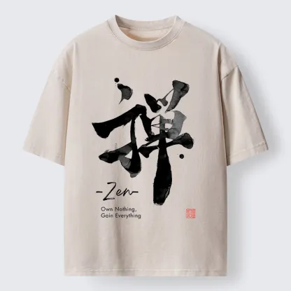 Tokyo-Tiger Zen Texts Washed T-Shirt