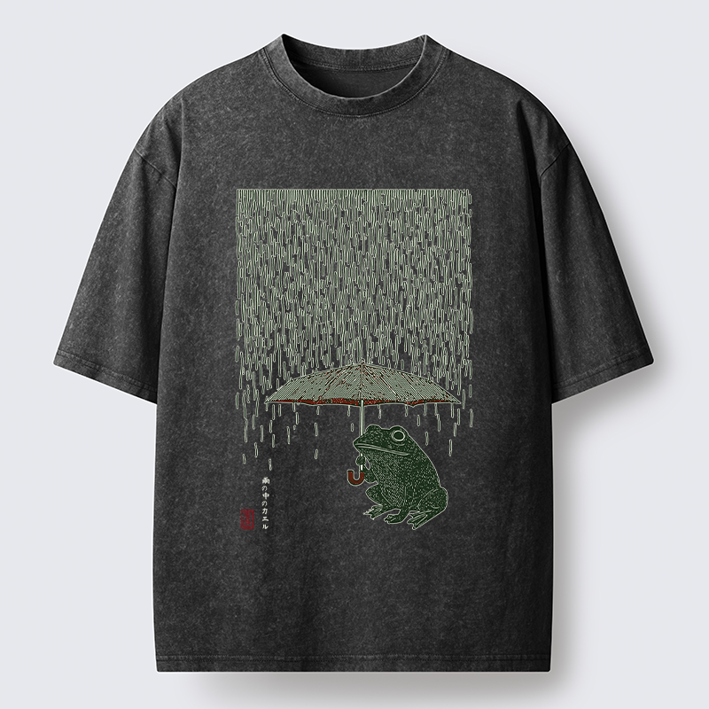 Tokyo-Tiger Frog In The Rain Washed T-Shirt
