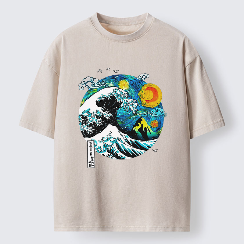 Tokyo-Tiger Oil Painting Ukiyo-e Wave Washed T-Shirt