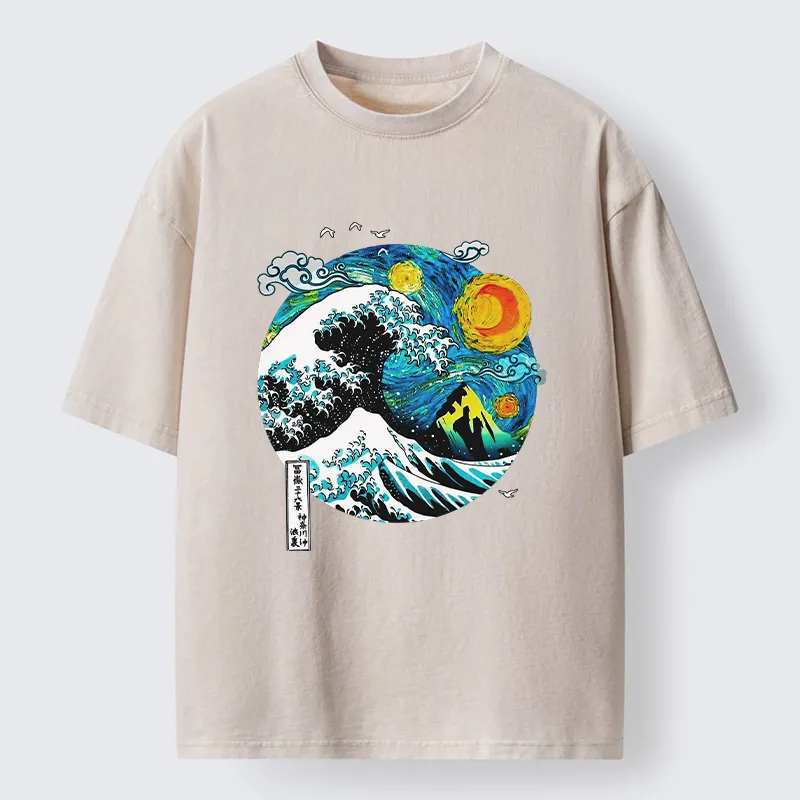 Tokyo-Tiger Oil Painting Ukiyo-e Wave Washed T-Shirt