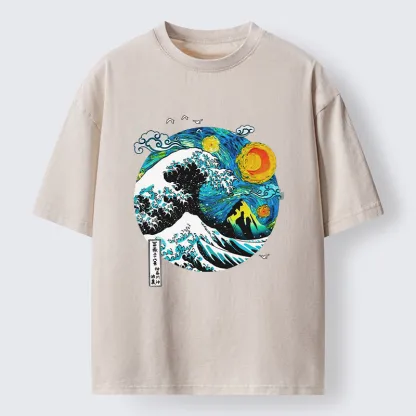 Tokyo-Tiger Oil Painting Ukiyo-e Wave Washed T-Shirt