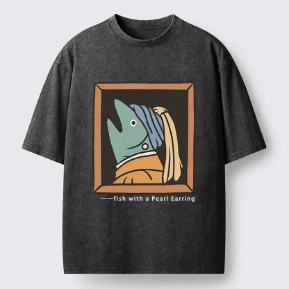 Tokyo-Tiger Fish With A Pearl Earring Washed T-Shirt