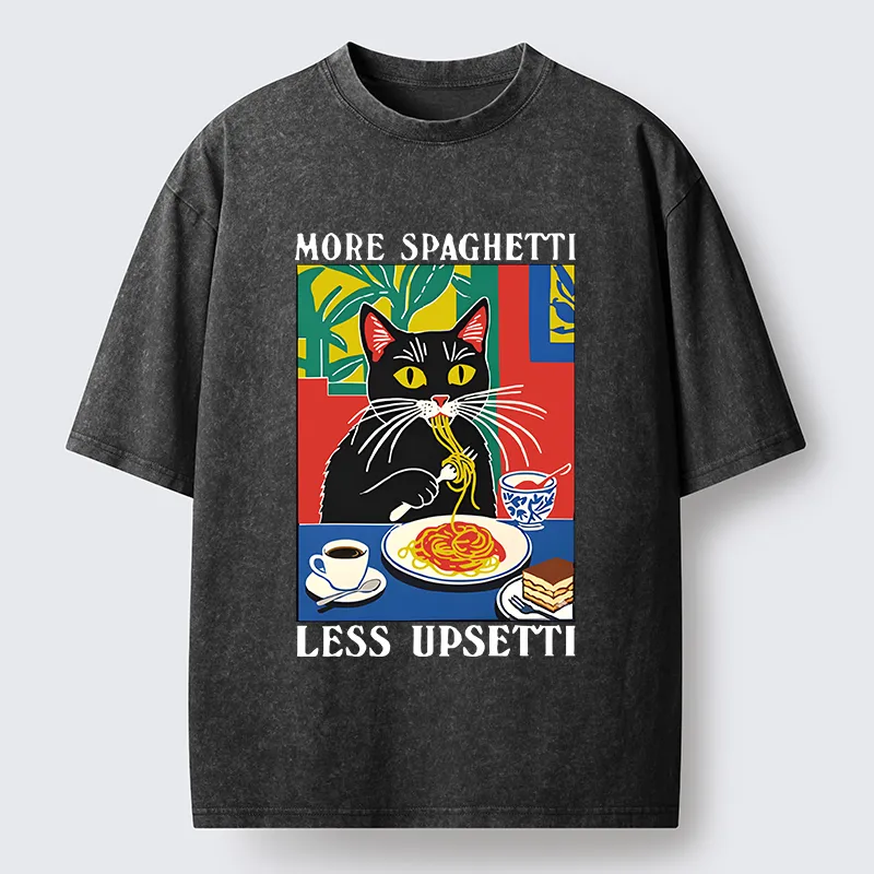 Tokyo-Tiger Black Cat Ate Spaghetti Washed T-Shirt