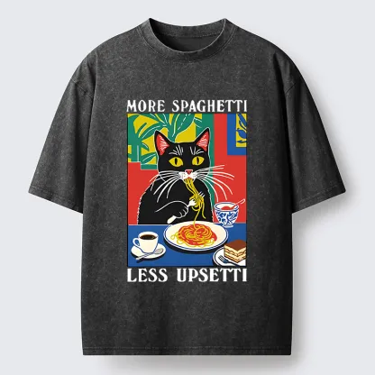 Tokyo-Tiger Black Cat Ate Spaghetti Washed T-Shirt