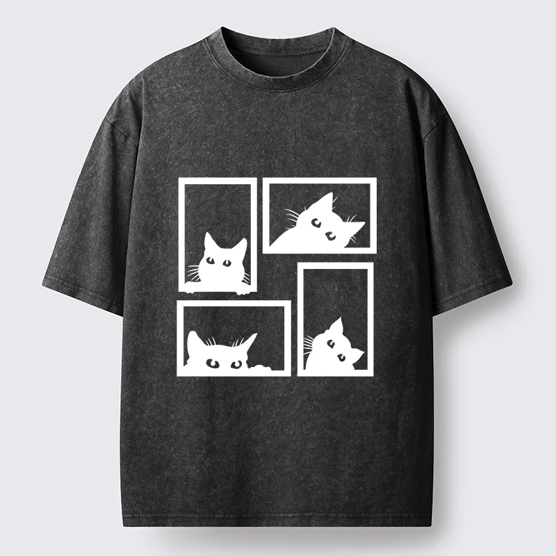 Tokyo-Tiger Cats In The Grid Washed T-Shirt