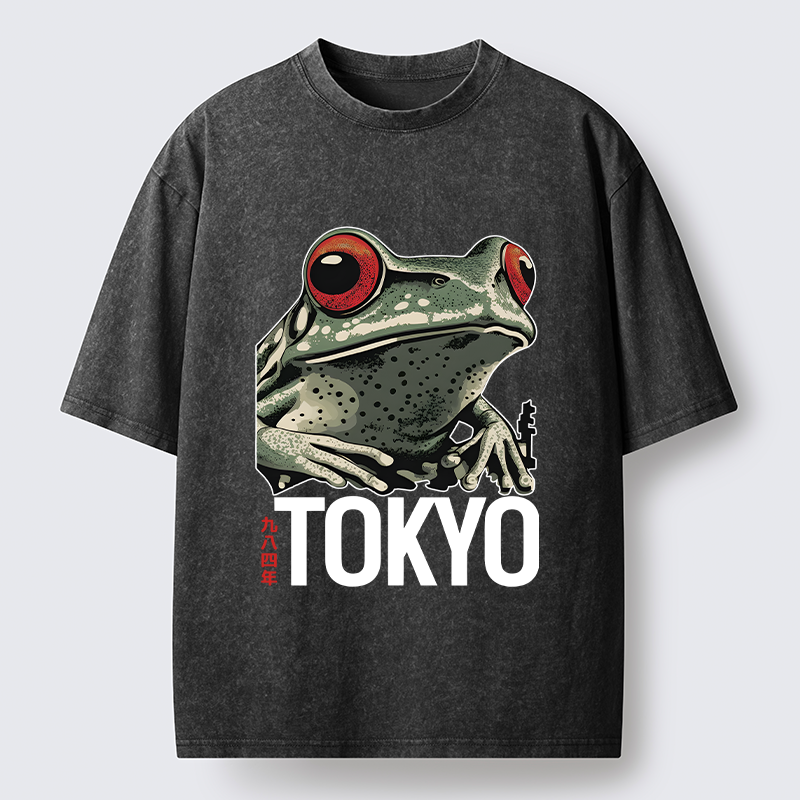 Tokyo-Tiger Retro Tokyo Frog Washed T-Shirt