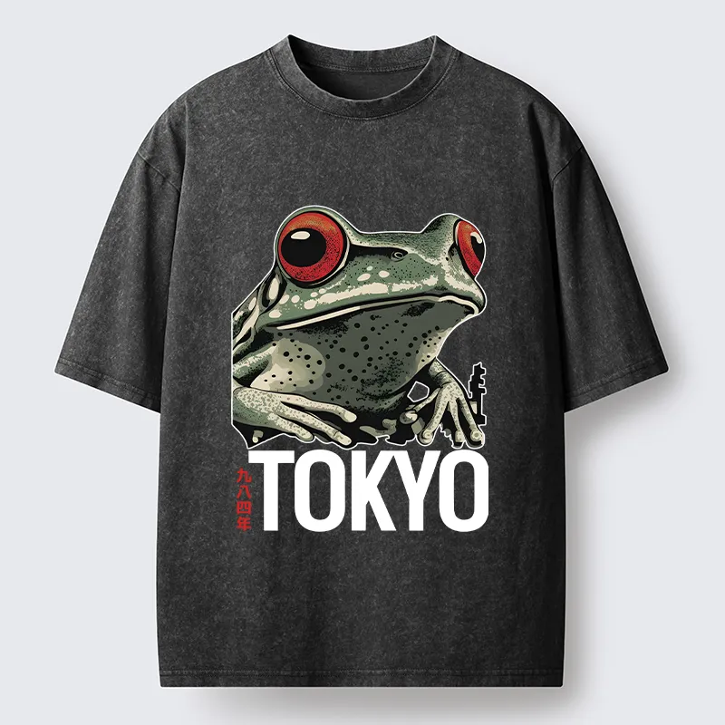 Tokyo-Tiger Retro Tokyo Frog Washed T-Shirt