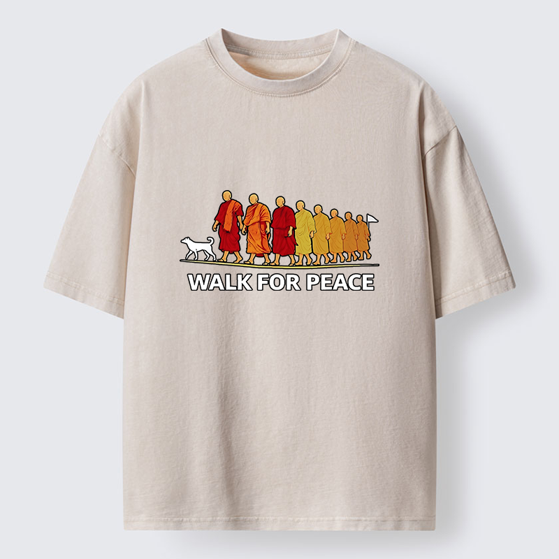 Tokyo-Tiger Walk For Peace Monks And Dog Washed T-Shirt
