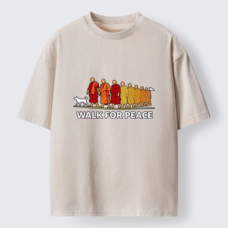 Tokyo-Tiger Walk For Peace Monks And Dog Washed T-Shirt