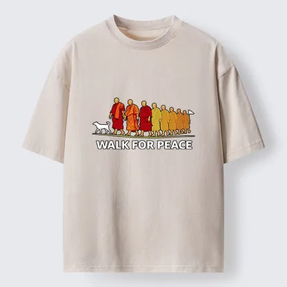 Tokyo-Tiger Walk For Peace Monks And Dog Washed T-Shirt