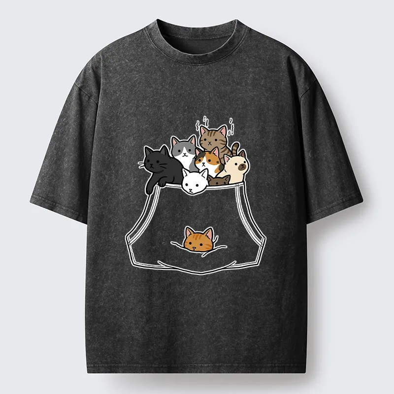 Tokyo-Tiger Cats With Pockets Full Washed T-Shirt