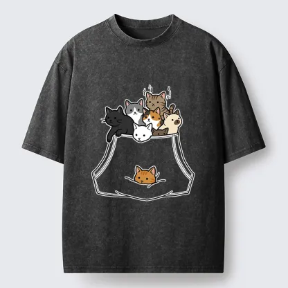Tokyo-Tiger Cats With Pockets Full Washed T-Shirt